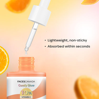 FACES CANADA Comfy Glow 10% Vitamin C Face Serum - 15ml | Brightens Complexion | Dark Spot Reduction | Lightweight | Prevents Premature Aging | Hydrating & Healthier Looking Skin