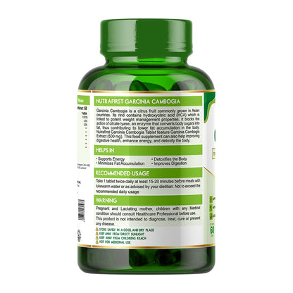 Nutrafirst Garcinia Cambogia Tablets 800mg (60 Tabs) | 70% HCA with Green Tea Extract | Supports Weight Management, Fat Metabolism & Craving Control | Improves Digestion | For Men & Women