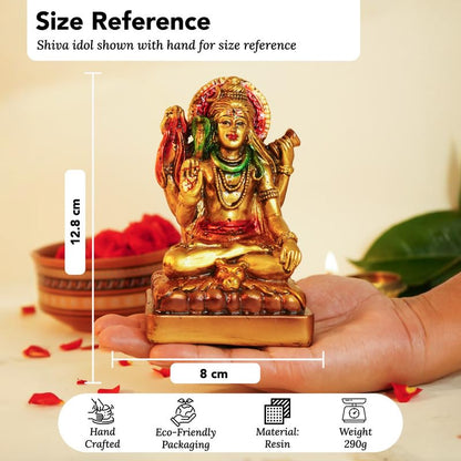 Aura Series Antique Gold Painted Lord Shiva Idol for Home (5 inch) | Marble Dust Lord Siva Statue for Pooja Room, Home Decor & Office | Resin Shiv Ji Murti | Sitting Bholenath Murti for Gift