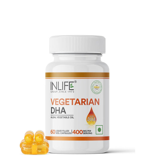 INLIFE Plant Based Omega 3 Supplement | DHA 400mg from Algal Oil | Skin, Eye, Bone, Joint Health - 60 Liquid Filled Vegetarian Capsules (Pack of 1)