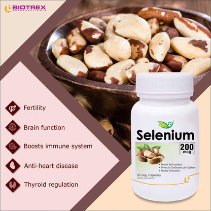 Biotrex Nutraceuticals Selenium 200 (mcg) for Immune System, Thyroid, Prostate and Heart Health | 60 Vegetarian Capsules