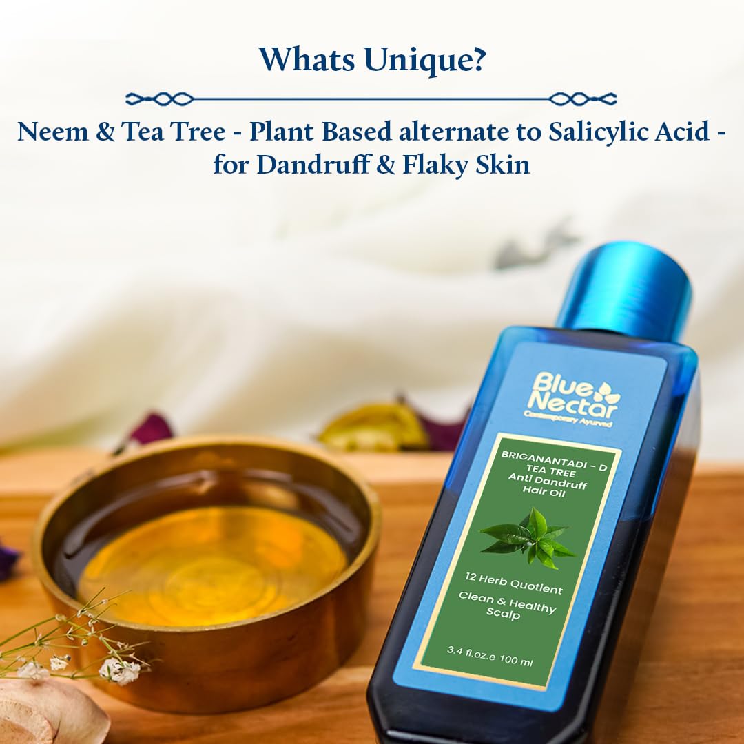 Blue Nectar Anti Dandruff Hair Oil | Ayurvedic Hair Oil with Neem, Tea Tree & Bhringraj for Hair Growth & Dandruff | Non-Sticky Hair Oil for Dry Scalp (12 Herbs, 100ml)