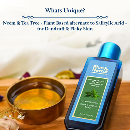 Blue Nectar Anti Dandruff Hair Oil | Ayurvedic Hair Oil with Neem, Tea Tree & Bhringraj for Hair Growth & Dandruff | Non-Sticky Hair Oil for Dry Scalp (12 Herbs, 100ml)