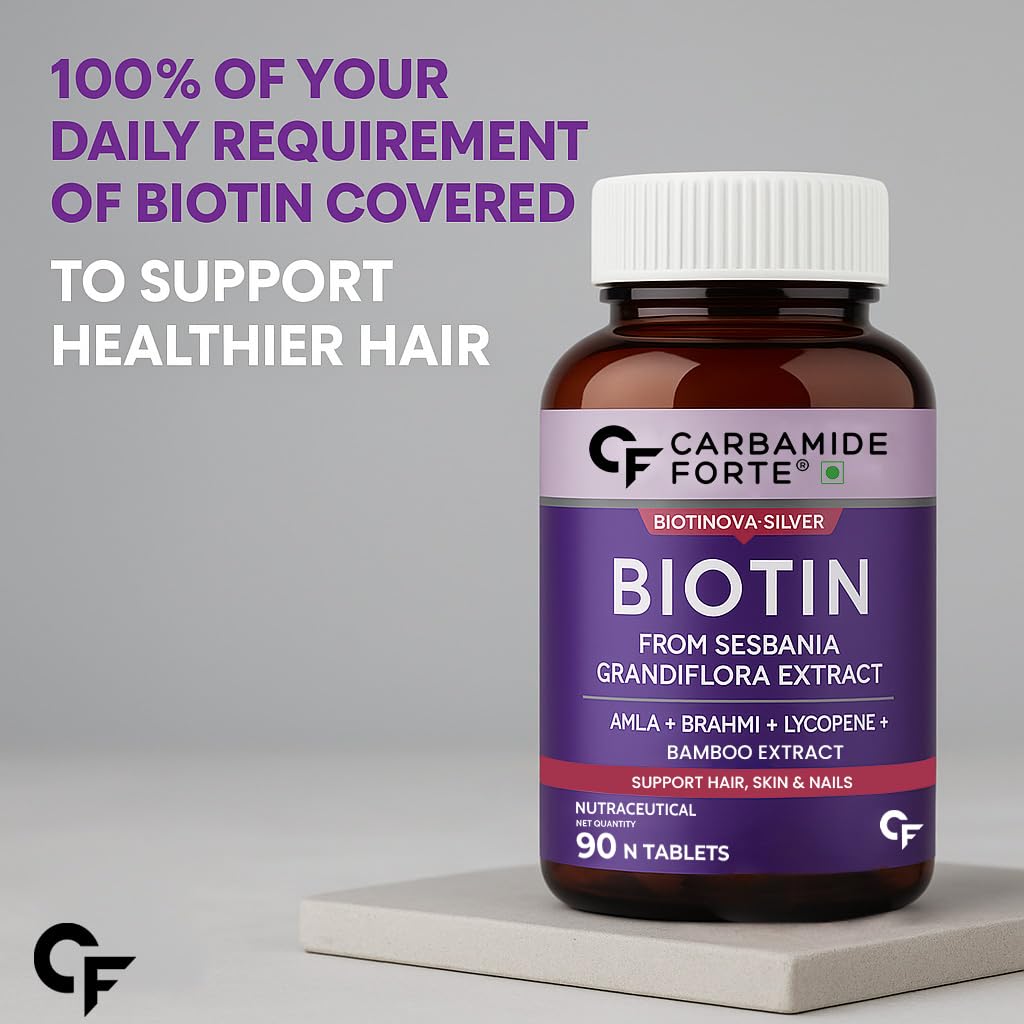 Carbamide Forte Biotin Tablets for Hair Growth with Amla, Brahmi & Bamboo Extract | Hair Growth Tablet | Hair Vitamins | Hair Supplements for Women & Men - 90 Veg Tablet
