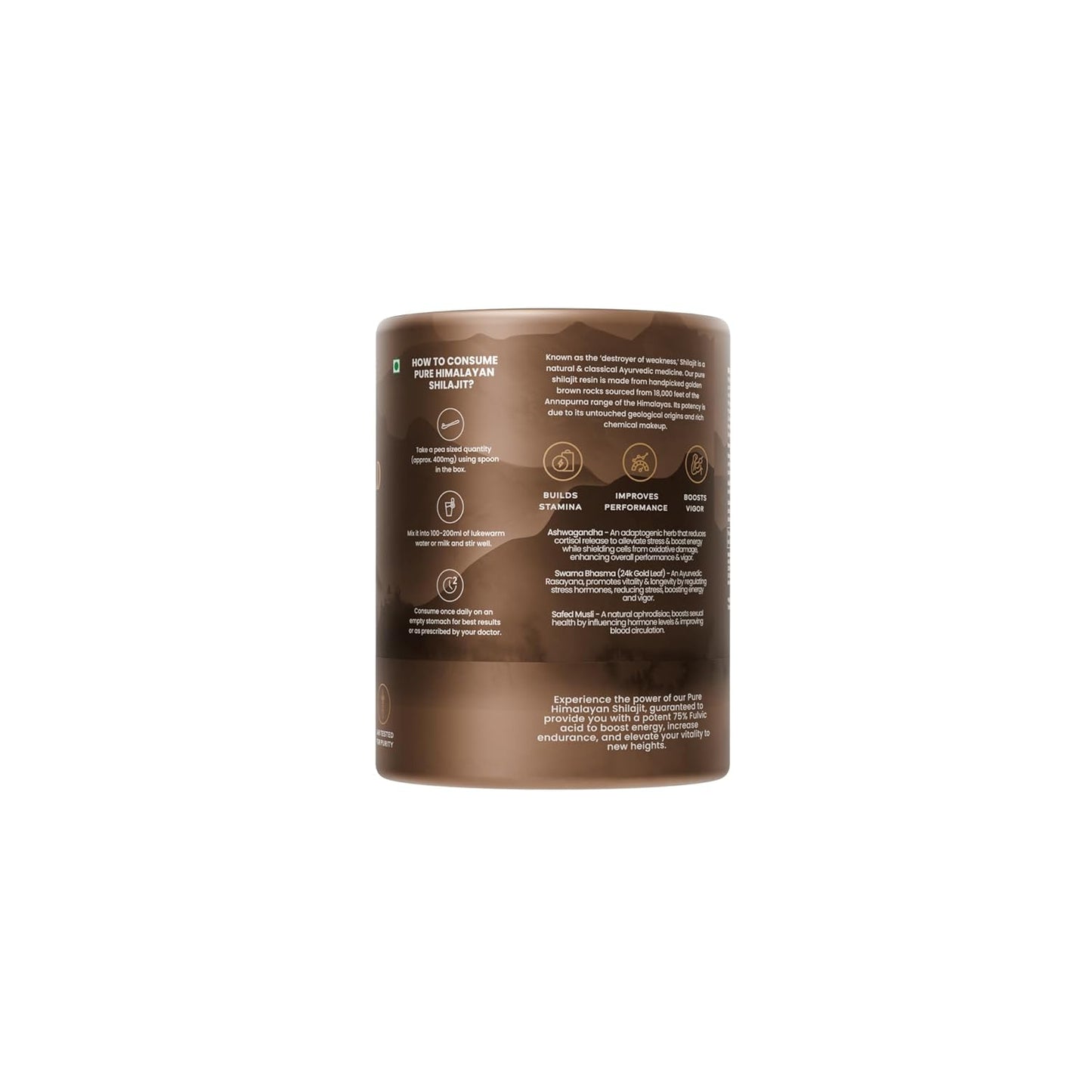 Wellbeing Nutrition Pure Himalayan Shilajit Gold Resin for Strength, Stamina, Performance, Stress Relief and Vitality | Ashwagandha, Safed Museli & Swarna Bhasma (24K Gold Leaf) | Lab Tested - 20g