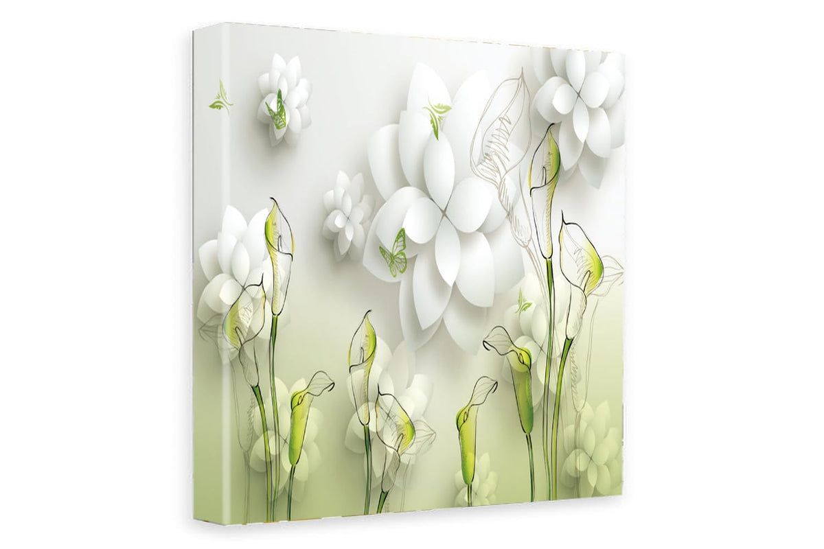 Printed Framed Canvas Painting for Home Decor Office Wall Studio Wall Living Room Decoration (22x22inch Wrapped) - Green & White 3D