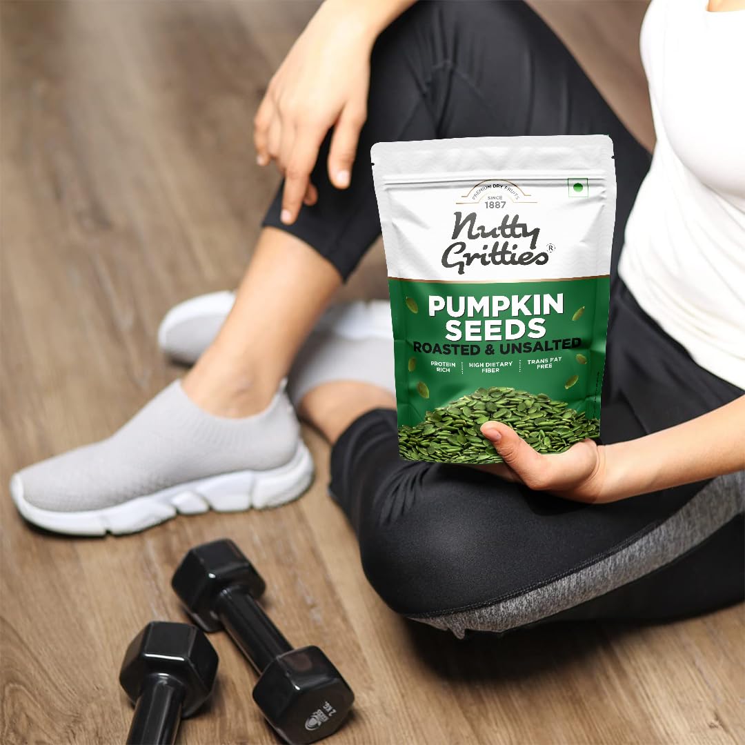 Nutty Gritties Roasted Unsalted Pumpkin Seeds 200g | Fibre-Rich Superfood | Healthy Snack for Eating