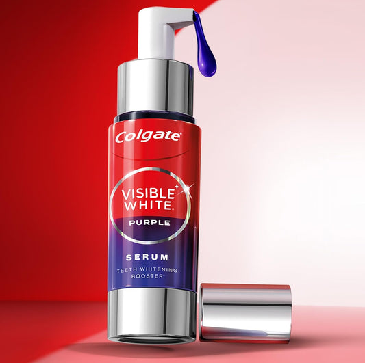 Colgate Visible White Purple Teeth Whitening Serum, 40ml – Mint & Yuzu Flavour, Instant Brightening Purple Serum for Whiter Smiles