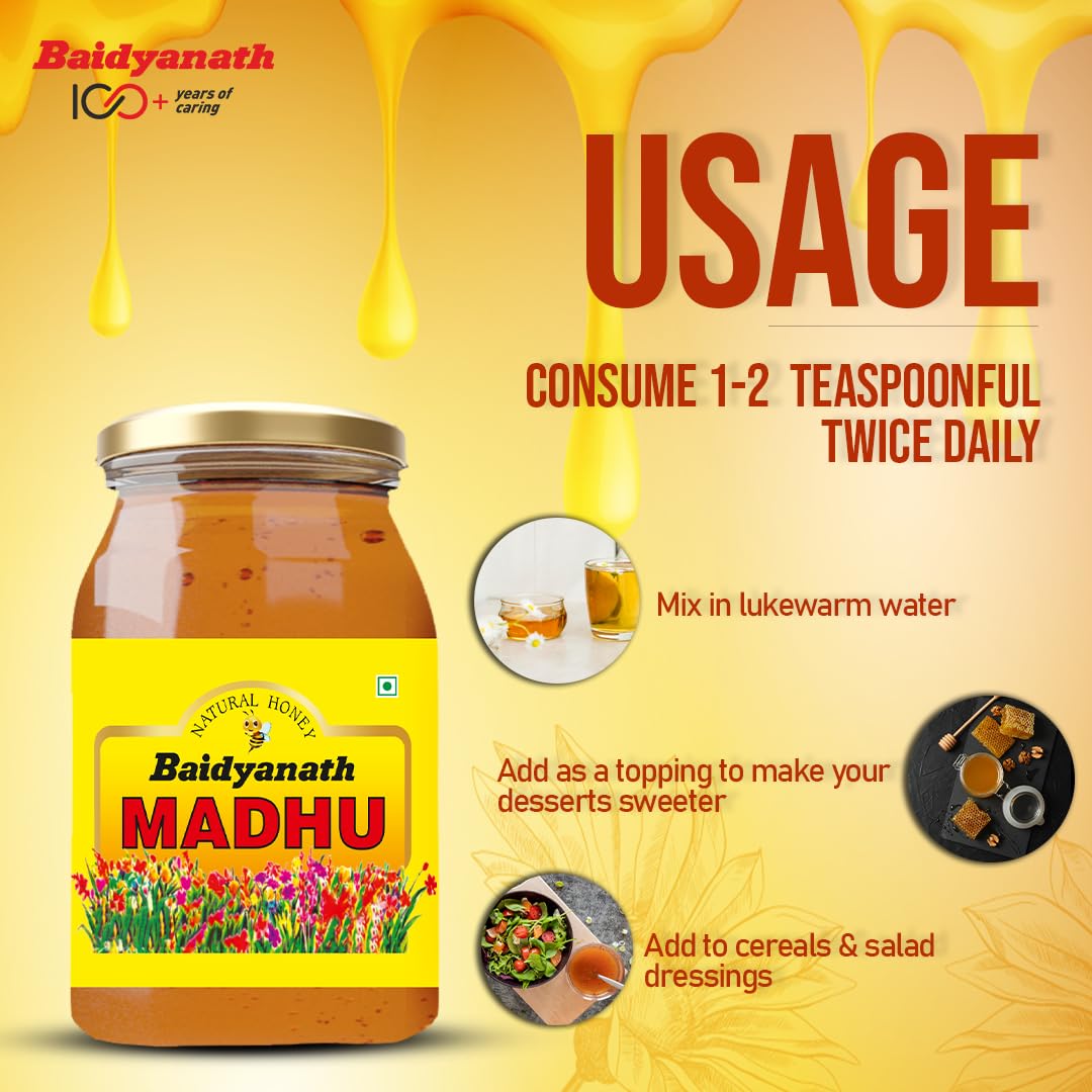 Baidyanath Madhu - 500g | No Sugar Adulteration |Natural Immunity Booster & Antioxidant Powerhouse| Weight Management, Cough Relief, Natural Honey & Sore Throat Relief