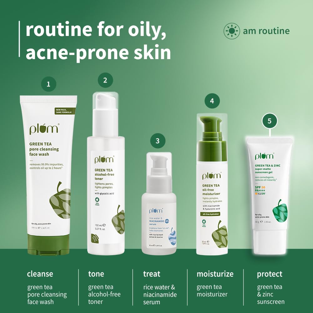 Plum Green Tea & Zinc Super-Matte Gel Sunscreen SPF 50 PA ++++ 30 g | Formulated for Oily, Combination and Acne Prone Skin | Protects & Controls Oil | Lightweight, No White Cast & Non-Sticky