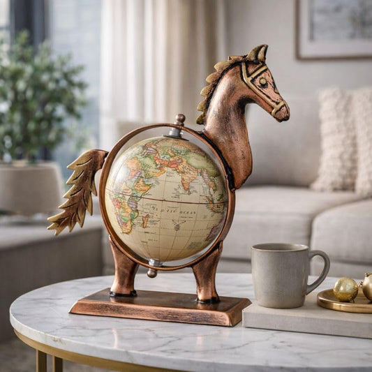 Home And Office Decorative Globe Metal Horse Table Top Showpiece Globe,Home House Decoration items,Decor and Gift for Living room, Bedroom, Showcase,Office Desk,Interior (Type 4)