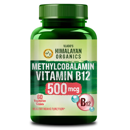Vlado's Himalayan Organics Vitamin B12 Supplements 500 mcg - Methylcobalamin B12 Vitamin Tablets for Men & Women - 60 Veg Tablets