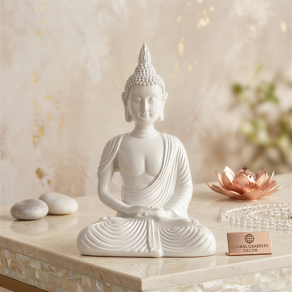 New Sitting Meditating Buddha Statue showpiece Idol Home Decor Items for Living Room and Gifts (White)
