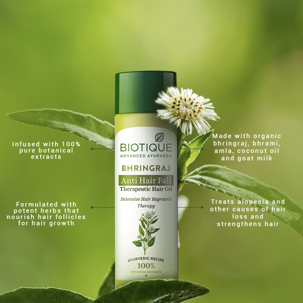 Biotique Bio Bhringraj Therapeutic Hair Oil for Falling Hair | Intensive Hair Regrowth Treatment | Nourishing Hair Follicles| Strong and Shiny Hair| For All Skin Types| 200m