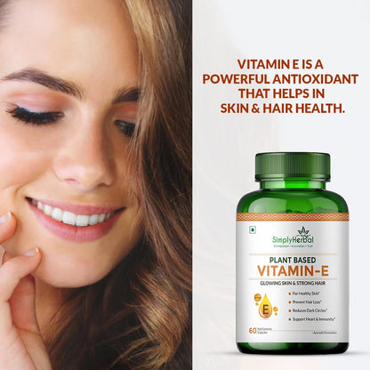 Simply Herbal Plant Based Vitamin E 10mg Capsules for Glowing Skin and Strong Hair | Vitamin E - 60 Capsules