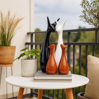 Home Decor Lucky Deer Family Statue Piano Finish Ceramic Figures - (Set of 4, Brown, Black, White)