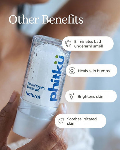 Phitku Crystal Roll On | Natural Alum | Brightens Dark Underarms, Kills Bacteria | Fragrance-Free & Alcohol Free | Men & Women | 100g