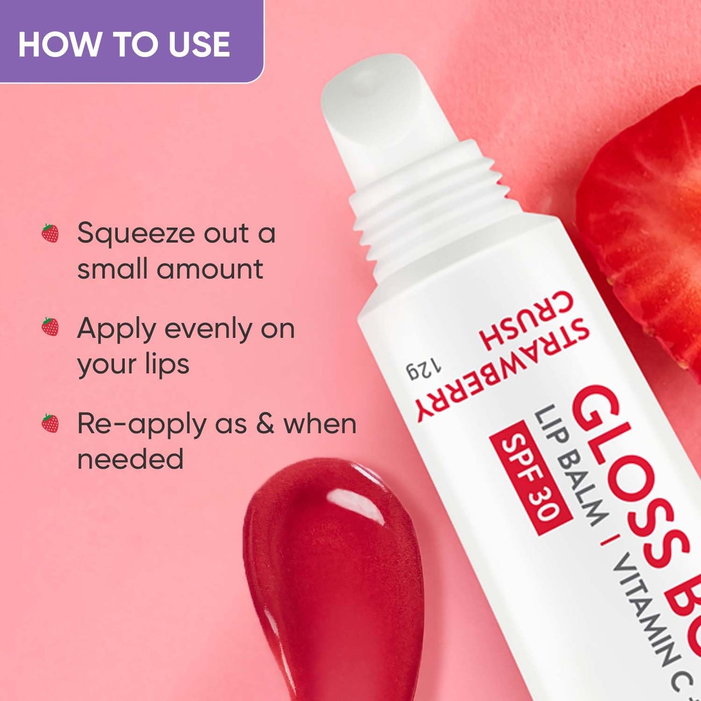 Zephivo Dot & Key Strawberry Lip Balm (12gm) for Moisturization | Soft and Naturally Pink Lips |Tinted Lip Balm with SPF 30 & Vitamin C + E | Lipbalm for Dry & Dark Lips | Lip Balm for Women
