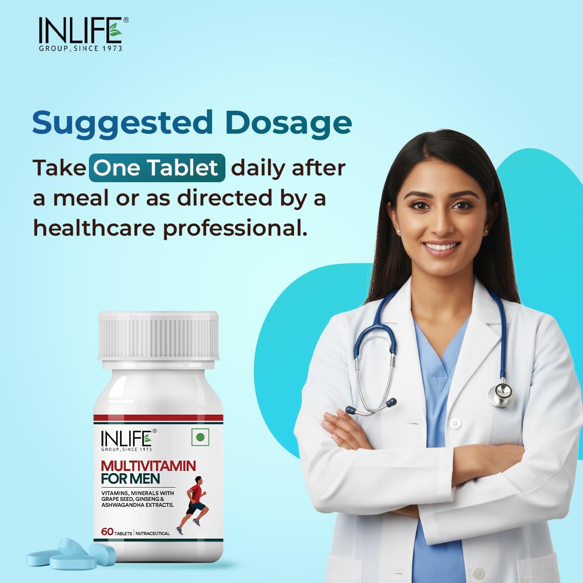 INLIFE Multivitamin Tablets for Men | Enriched with Zinc, Vitamin C, Vitamin D3, and Essential Minerals | Supports Energy, Stamina, and Immunity | Overall Health & Wellness - 60 Tablets