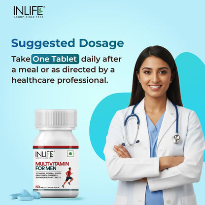 INLIFE Multivitamin Tablets for Men | Enriched with Zinc, Vitamin C, Vitamin D3, and Essential Minerals | Supports Energy, Stamina, and Immunity | Overall Health & Wellness - 60 Tablets