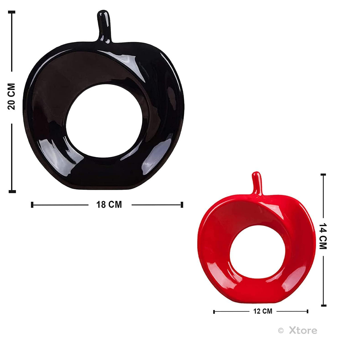 Beautiful Apple Shape Ceramic Home Decor Showpiece (Pack of 2, Black & Red Color)