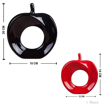 Beautiful Apple Shape Ceramic Home Decor Showpiece (Pack of 2, Black & Red Color)