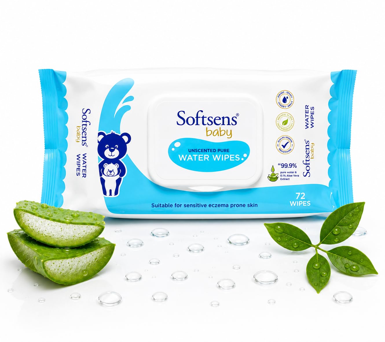 Softsens Baby 99.9% Pure Water Wipes | Pure Aloe Vera Extract Wipes For Babies (Pack of 1)
