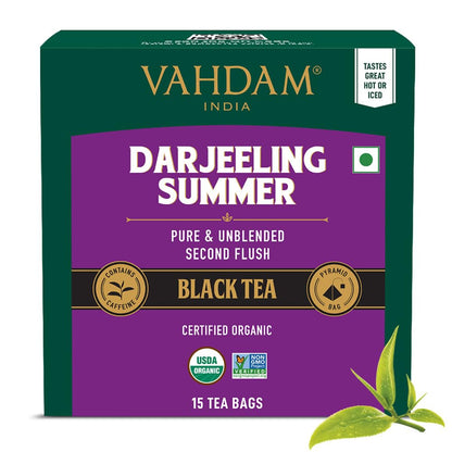 VAHDAM Darjeeling Summer Second Flush Black Tea | 15 Tea's Bags | Premium Darjeeling Tea | Gluten-Free