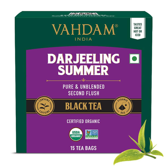 VAHDAM Darjeeling Summer Second Flush Black Tea | 15 Tea's Bags | Premium Darjeeling Tea | Gluten-Free