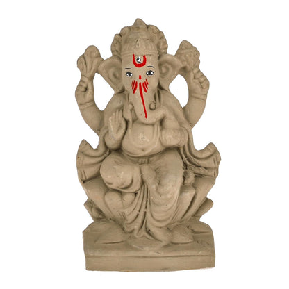 Panchgavya Mitti Lotus Ganesh Idol | Eco-Friendly Handcrafted Mud/Clay Ganesh Murti | Biodegradable Ganesha Statue for Visarjan | Ganesh Chaturthi (6.5x3.5 Inches)