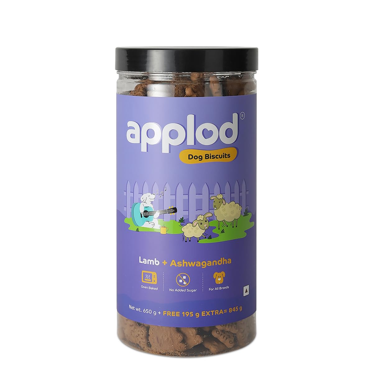 Applod Lamb with Ashwagandha Dog Biscuits for Puppies & Adult Dogs | Oven-Baked Crunchy Dog Treats Made with Real Ingredients | Healthy Training & Reward Snacks | 845g