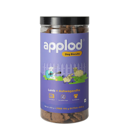 Applod Lamb with Ashwagandha Dog Biscuits for Puppies & Adult Dogs | Oven-Baked Crunchy Dog Treats Made with Real Ingredients | Healthy Training & Reward Snacks | 845g