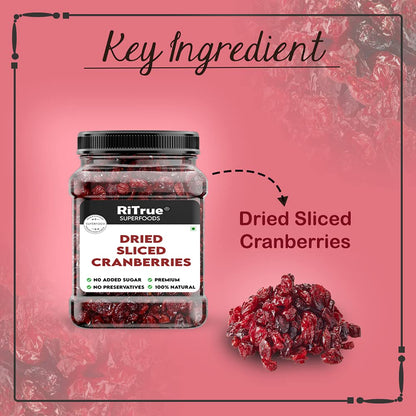 RiTrue - Dried Sliced Cranberry - 250 Gm Jar - Vegan, Non-GMO, Gluten Free | USA Cranberries Dry Fruits