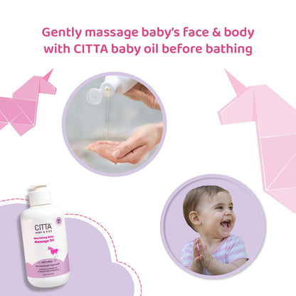 CITTA Baby Oil for Newborn Babies & Kids | Non-Sticky, Fragrance-Free, Easy Spread | Dermatologist Approved Nourishing & Moisturizing Formula for Sensitive Skin | Coconut, Olive & Almond Oils for Gentle Baby Massage | 200ml