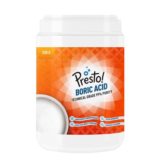 Presto! Boric Acid Powder | 250 Gram | Technical Grade 99% Pure | Multipurpose Use for Pest Control, Cleaning, & Carrom Board