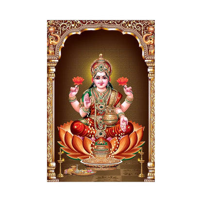 Laxmi Ji Paintings for Living room, Laxmi Ji Poster Big Size with Sparkle Coated Lamination - 2135 (Self Adhesive) 18x24 Inch