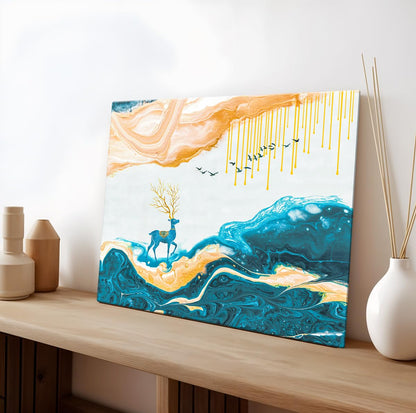 Canvas Deer Painting, Big Size Scenery, Abstract Painting, Painting for Living Room Bedroom, Multicolor, Nature, 58.0 X 45.0 cm, Set of 1