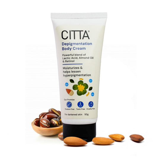 CITTA Depigmentation Body Cream with Retinol, Lactic Acid & Almond Oil – Reduces Tan, Pigmentation & Evens Skin Tone – Treats Dark Patches on Elbows, Knees, Neck & Thighs – For Men & Women – 50g