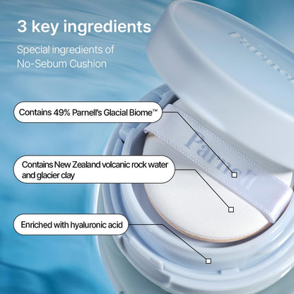 Parnell Glacial Biome Water No-Sebum Cushion (10g) Oil Control Matte Finish Sebum Controller Anti-Shine Cushion With Glacial Water, Absorbs Excess Sebum, Smooths Pores, Instantly Cool, Control Shine, Hydrates Skin