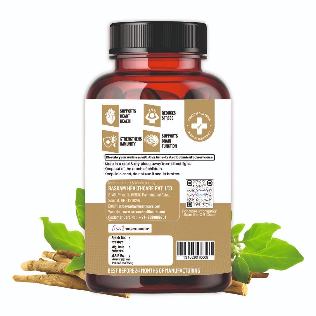 Ashwagandha 500 mg Capsules, 100 Veg. Capsules, Rejuvenates Body & Brain, Increases Energy, Strengthens Immune System, Reduces Stress & Anxiety