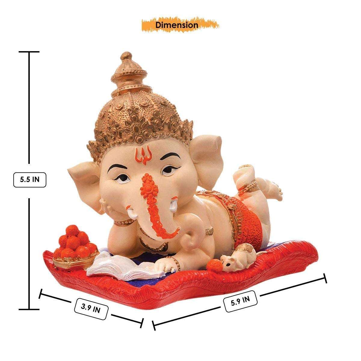 Polyresin Ganesha Reading Book with Mushak Showpiece for Home Decor Office Table Mandir Pooja Spiritual Gift Idol Figurine