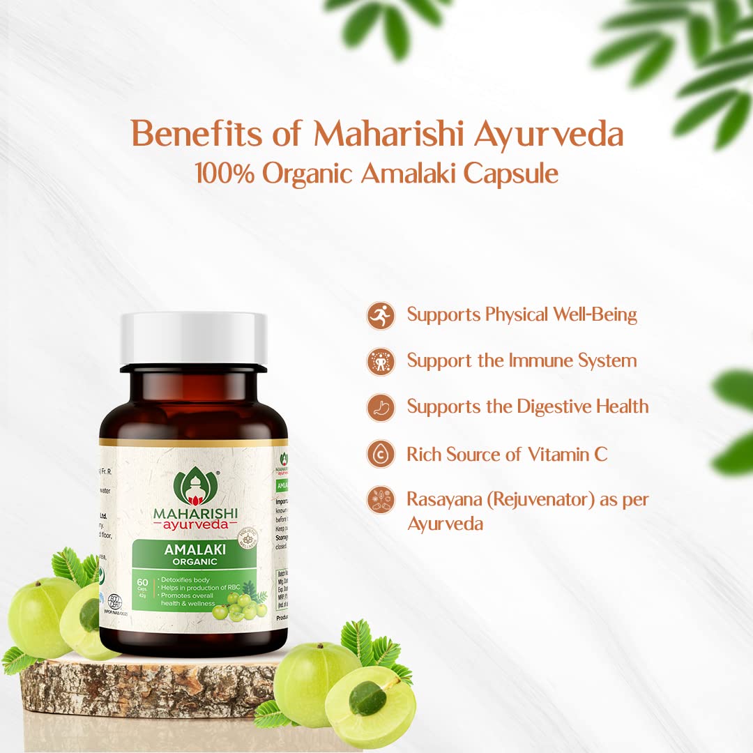 Zephivo Maharishi Ayurveda Organic Amalaki Capsules 700 MG | Amla Rasayana | Detoxifies Body | Rich In Vitamin C | Boosts Immunity | Improves Digestion (60 Capsules)
