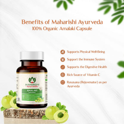 Zephivo Maharishi Ayurveda Organic Amalaki Capsules 700 MG | Amla Rasayana | Detoxifies Body | Rich In Vitamin C | Boosts Immunity | Improves Digestion (60 Capsules)
