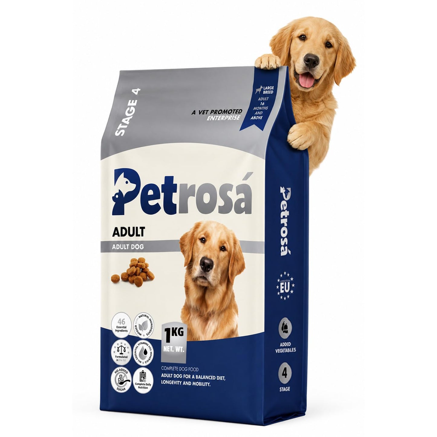 Petrosa Large Breed Adult Dry Dog Food (15 Months & Above), 1 Kg, 28% Protein, DHA & Prebiotics, Joint Health & Digestion