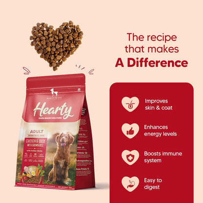 Hearty by HUFT Dry Dog Food for Adult Dogs | Oven-Baked Chicken & Duck with Brown Rice - 250 Gm | Natural, Complete & Balanced Pet Food | No Soy, Corn, GMO