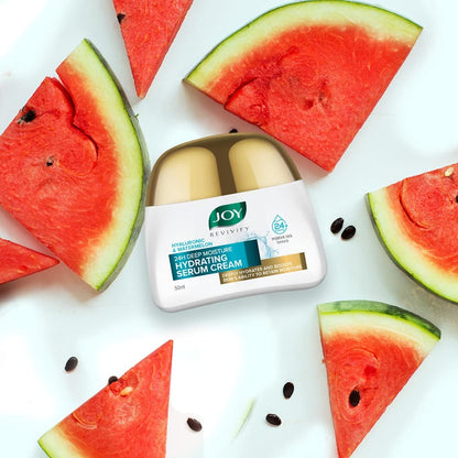 Joy Revivify Hyaluronic & Watermelon 24H Deep Moisture Hydrating Serum Cream | Deep Moisturizing Cream | Silky Smooth Feel | Vitamin A, C, E & B6 | Cocoa Butter – 50 ml