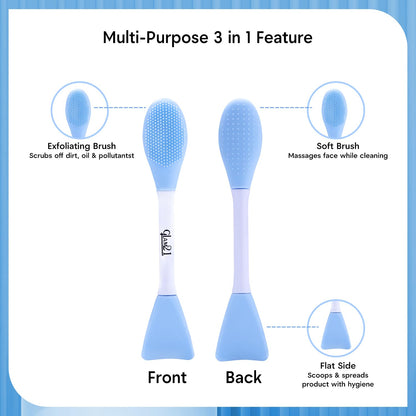 Glam21 Multipurpose Silicone Brush | 2in1 Soft Double-sided Deep Cleansing & Skin Massaging | Micro Scrubber to Face, Nose & Lips for Pore Cleansing, Removing Blackhead