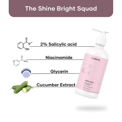 Saturn by GHC 2% Salicylic Acid Body Wash for Women With Niacinamide, Glycerin & Cucumber Extract, Gently Exfoliates & Deeply Nourishes, SLS-Free, Paraben-Free | 250 ml