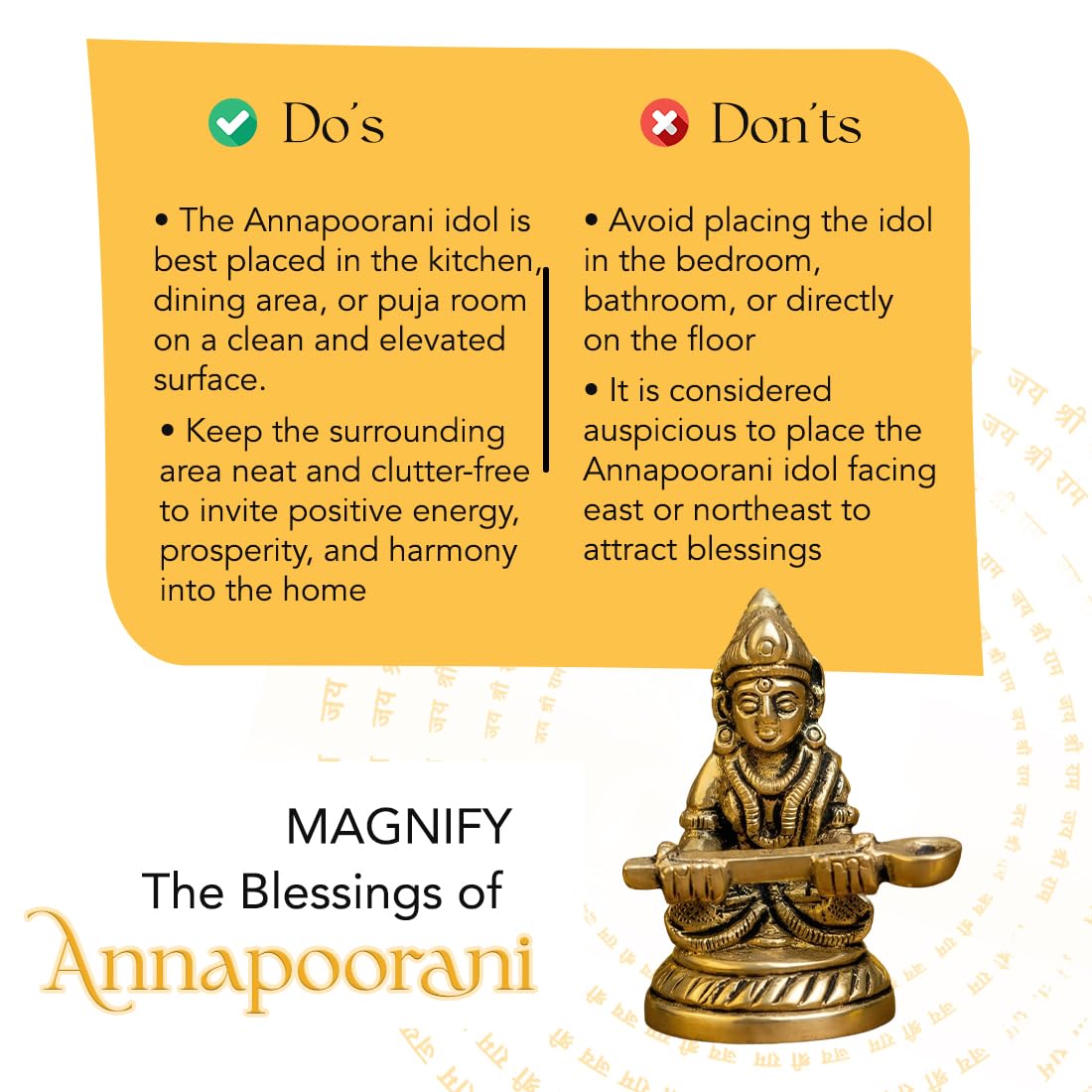 100% Pure Brass Annapurna Devi Idol Murti | Annapoorani Statue Pooja Room Home Temple Decor | Annapurna MATA Figurine Kitchen Blessing Hotel Counter Housewarming Gift Spiritual Decor