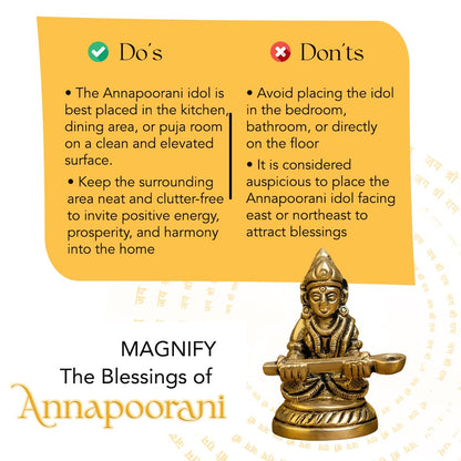 100% Pure Brass Annapurna Devi Idol Murti | Annapoorani Statue Pooja Room Home Temple Decor | Annapurna MATA Figurine Kitchen Blessing Hotel Counter Housewarming Gift Spiritual Decor